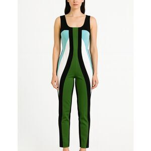 NO KA’OI Colorblock Yoga Jumpsuit Size 1 Small Black Green Blue Athleisure